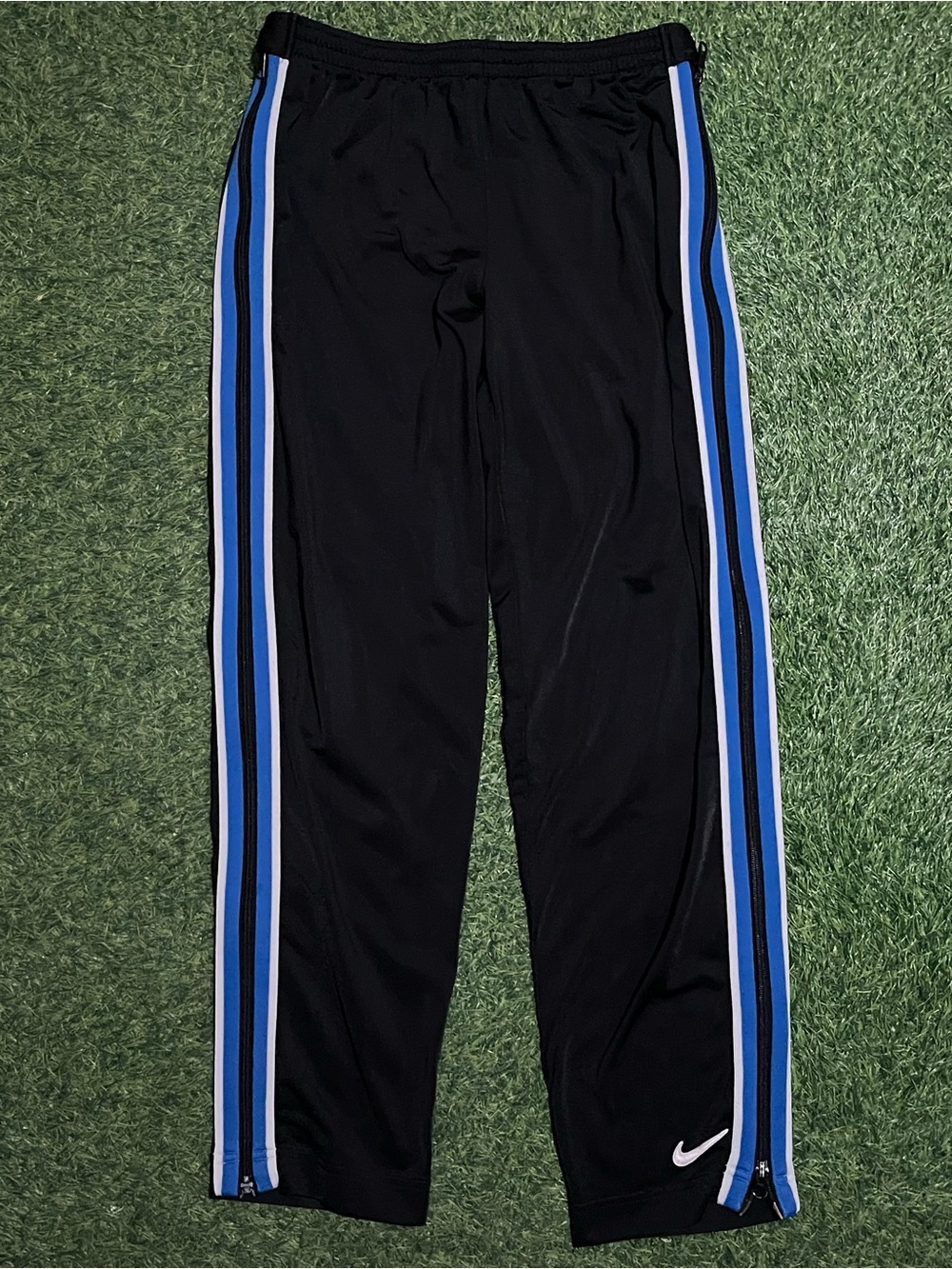 90s VTG Nike Basketball Track Pants Mens XL Black Blue/White Athletic Zip Ankle